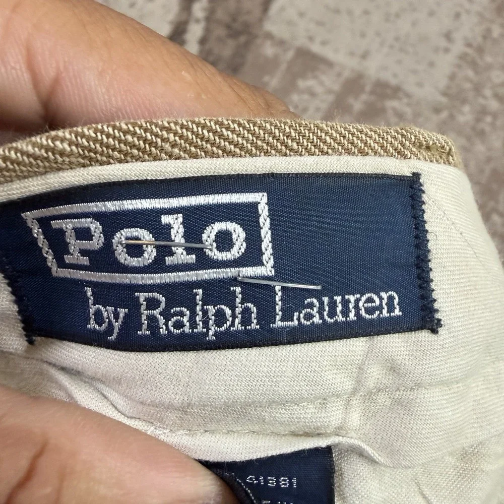 VTG Polo Ralph Lauren Dress Pants Mens 36x31 Brown Linen Blend Pleated Preppy